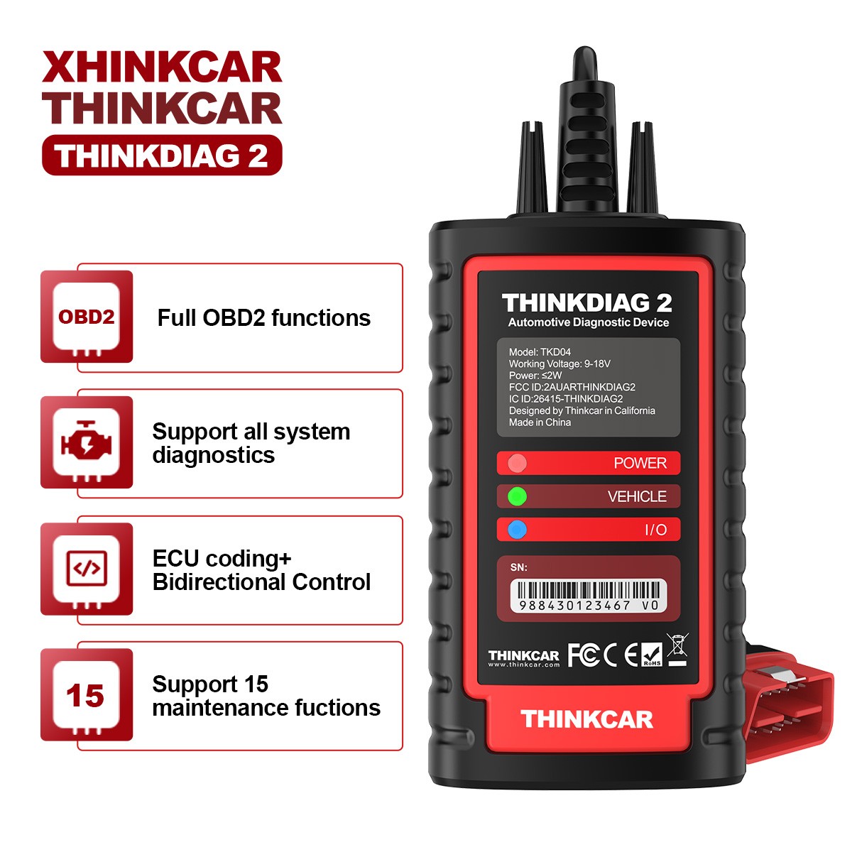 THINKDIAG 2 OBD2 Diagnostic Scanner Bluetooth5.0 with CAN-FD